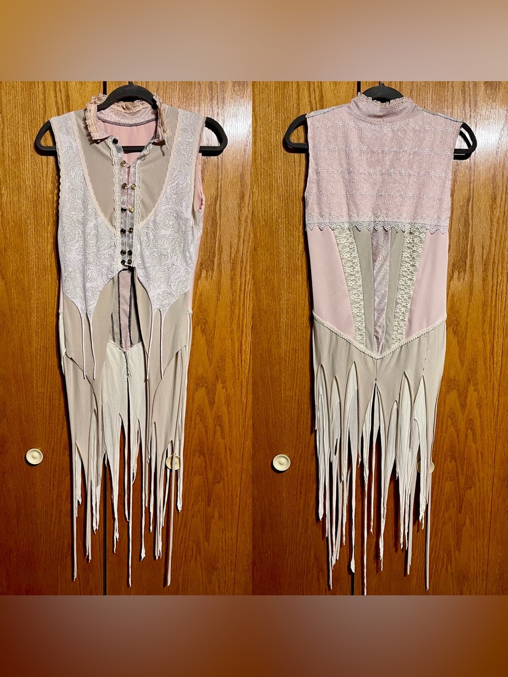 Sleeveless Pink and Cream Fringe Lace Top